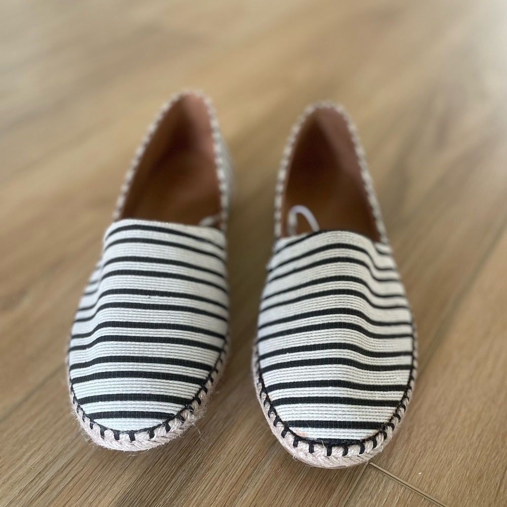 NWT Black and White Stripe Slip Ons